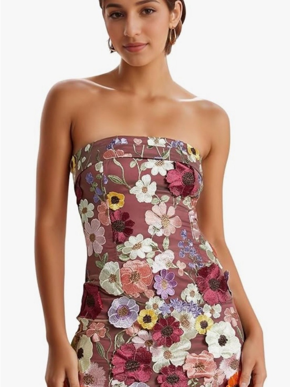 Brown Floral Embroidered Dress